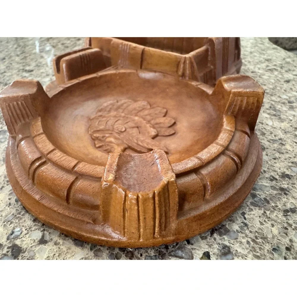 VTG Burwood Native American Chief Smoker's Tray Ashtray Caddy MCM USA TAGS EUC
